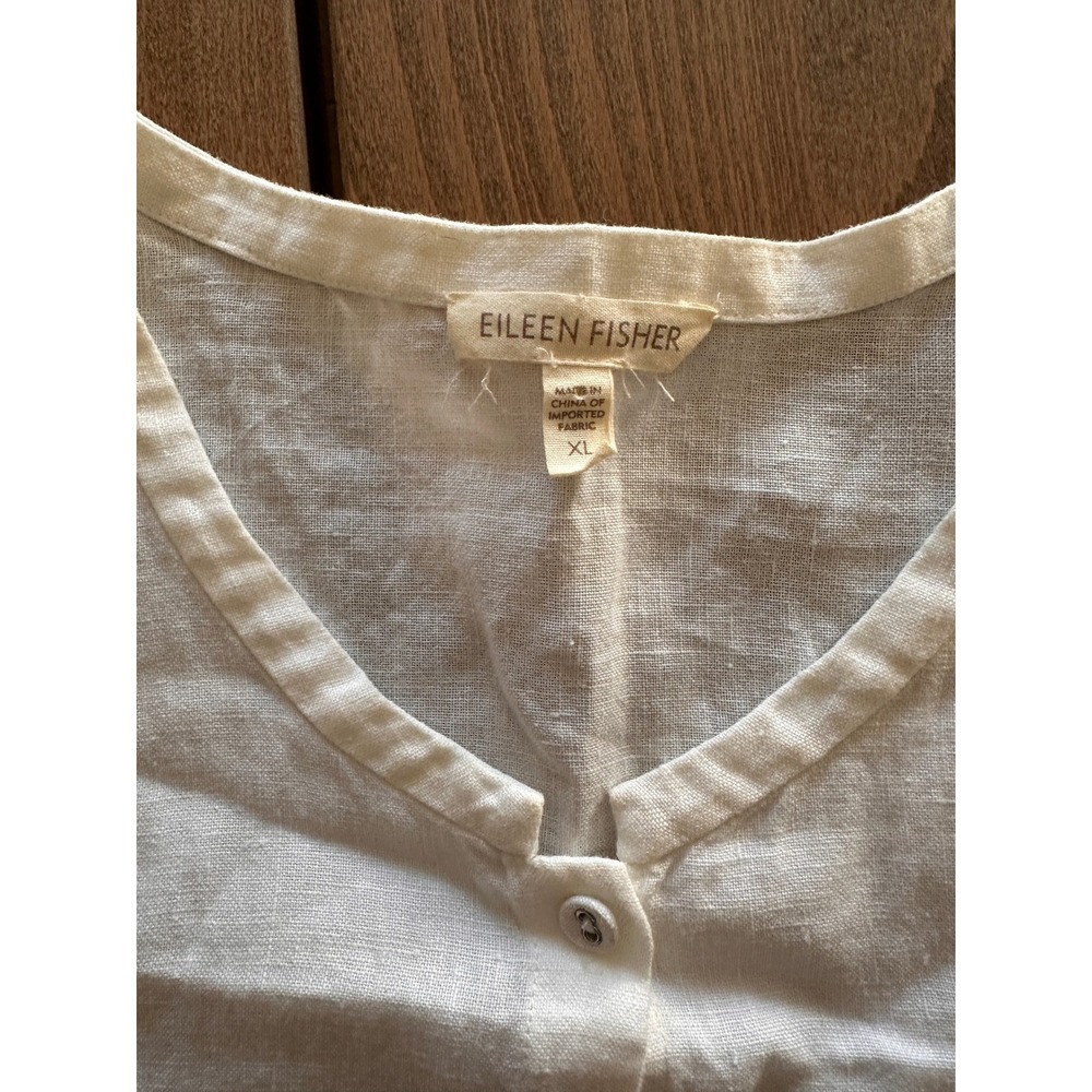 Eileen Fisher Womens XL White 100% Linen Short Sleeve Button Up Blouse Top - Picture 6 of 8